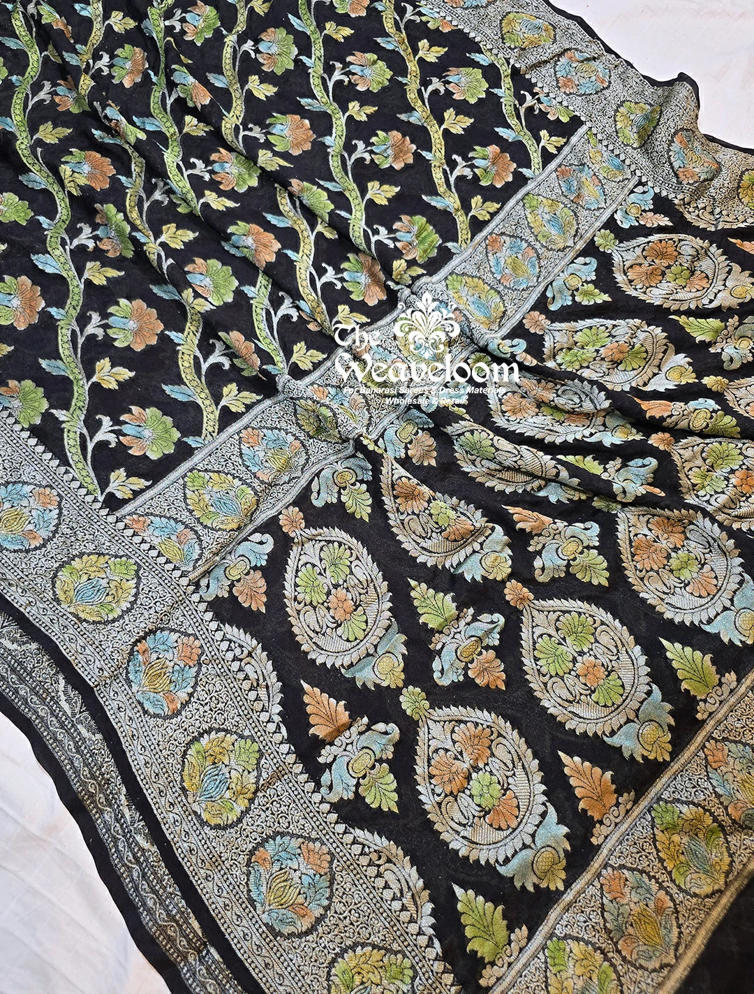Black Khaddi Chiffon Pure Banarasi Saree with Customizable Color Option and Running Blouse