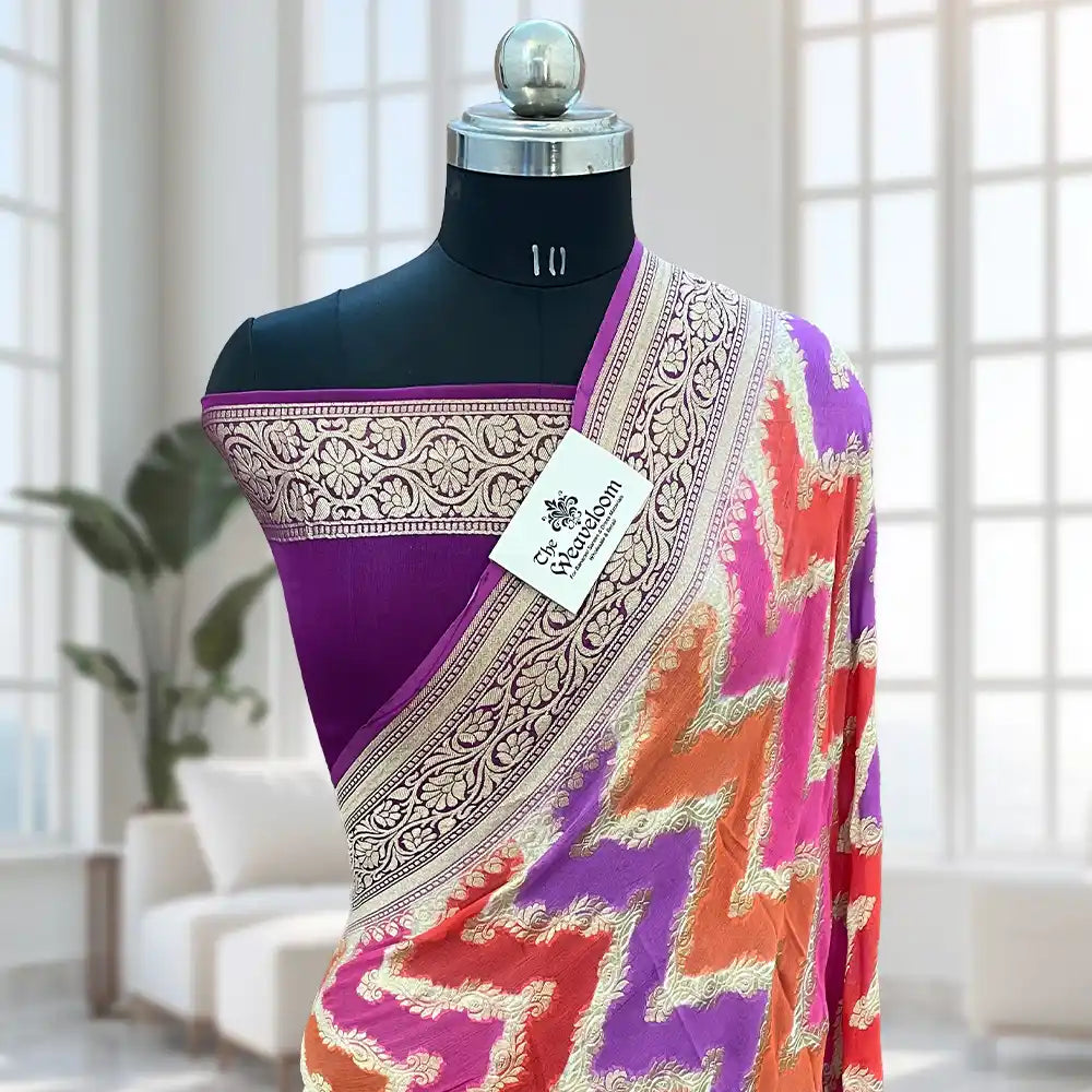 Georgette Water Zari Pure Banarasi Sarees