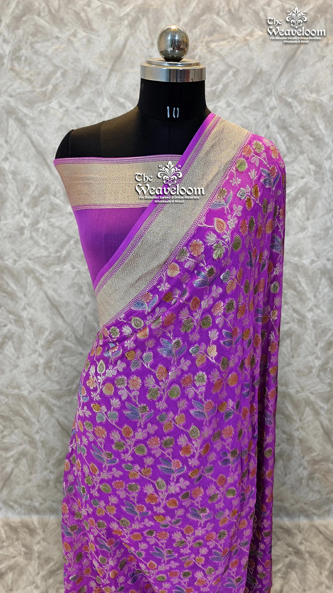 Lavender Khaddi Georgette Banarasi Saree - Water Zari by The Weaveloom