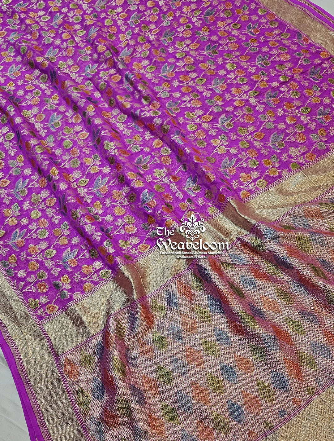 Lavender Khaddi Georgette Banarasi Saree - Water Zari by The Weaveloom