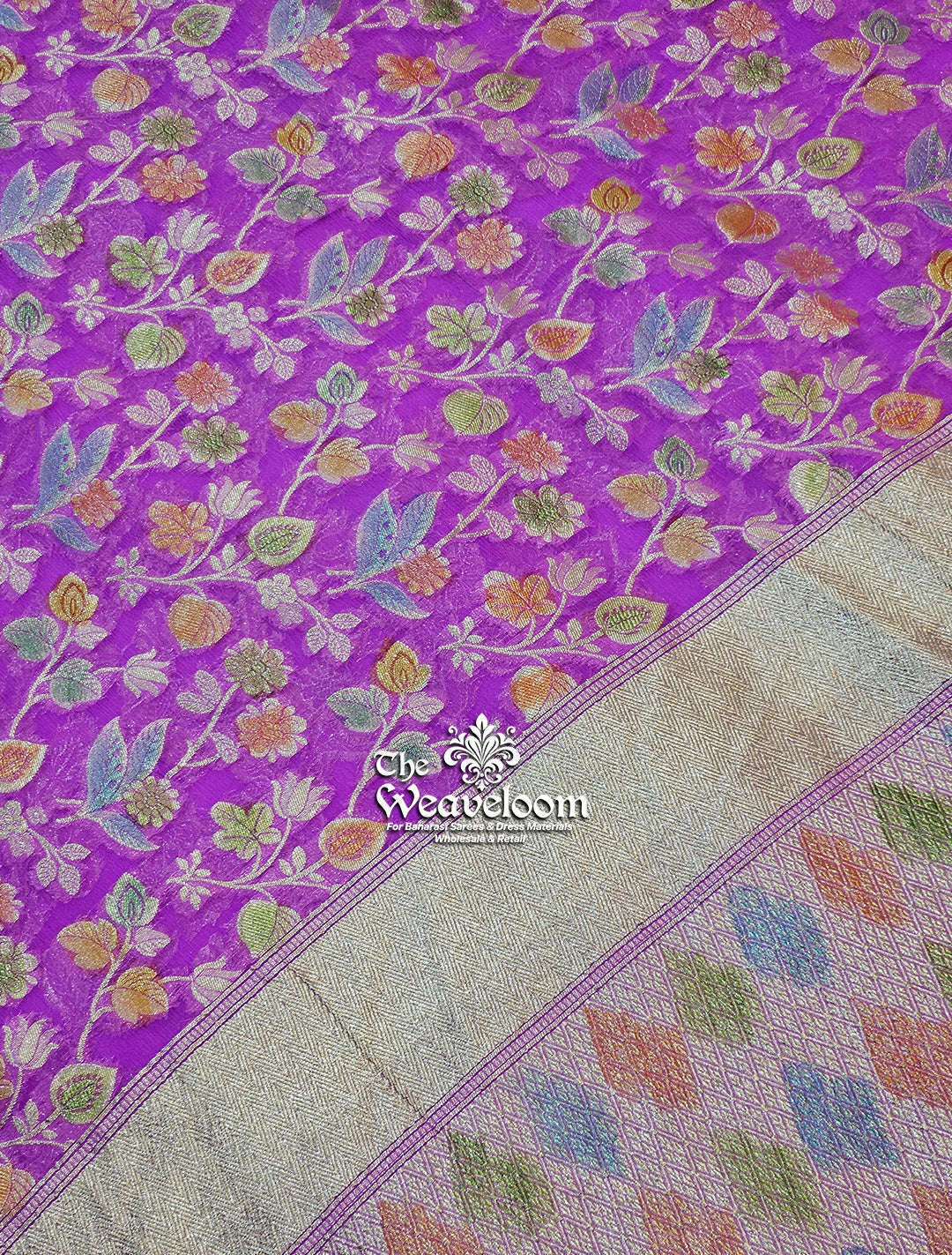 Lavender Khaddi Georgette Banarasi Saree - Water Zari by The Weaveloom