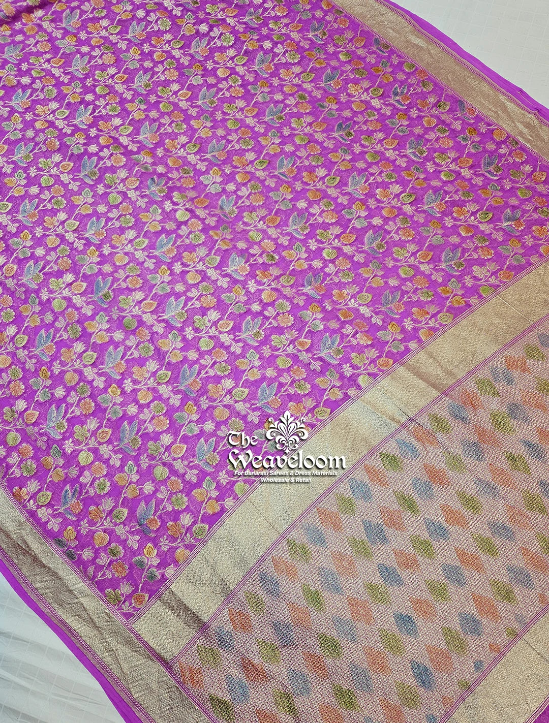 Lavender Khaddi Georgette Banarasi Saree - Water Zari by The Weaveloom