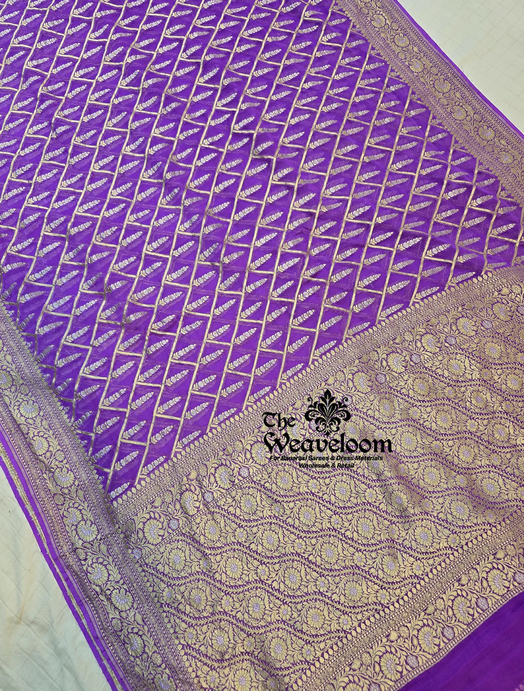 Lavender Khaddi Georgette Water Zari Pure Banarasi Saree with Customizable Colors