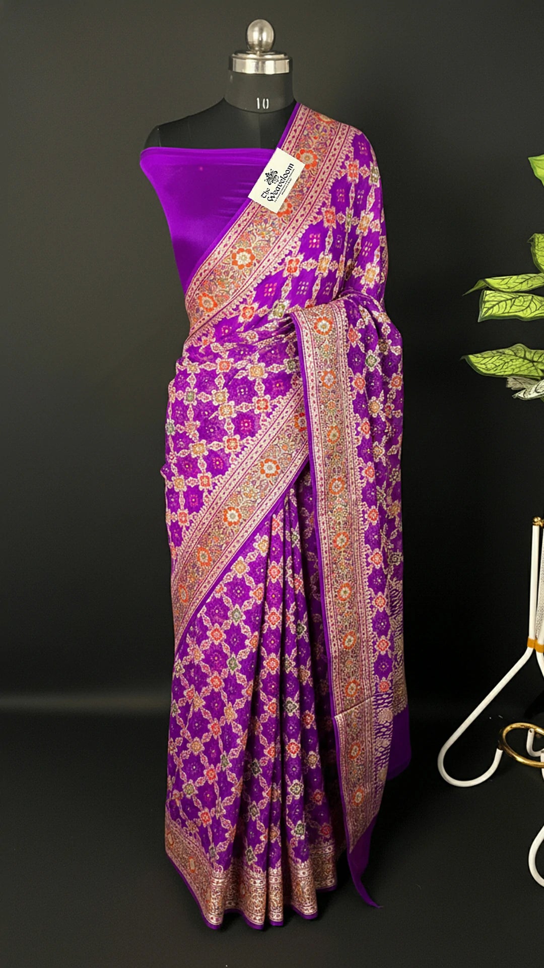 Magenta Khaddi Chiffon Pure Banarasi Saree with Meenakari Work - The Weaveloom | magenta chiffon banarasi saree ornate floral jaal and gold zari border