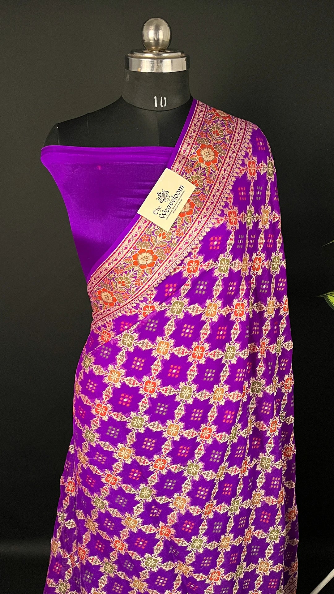 Magenta Khaddi Chiffon Pure Banarasi Saree with Meenakari Work - The Weaveloom | magenta chiffon banarasi saree ornate floral jaal and gold zari border