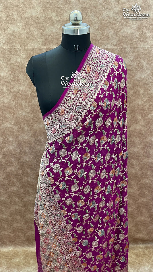 Magenta Khaddi Georgette Pure Banarasi Dupatta – The Weaveloom