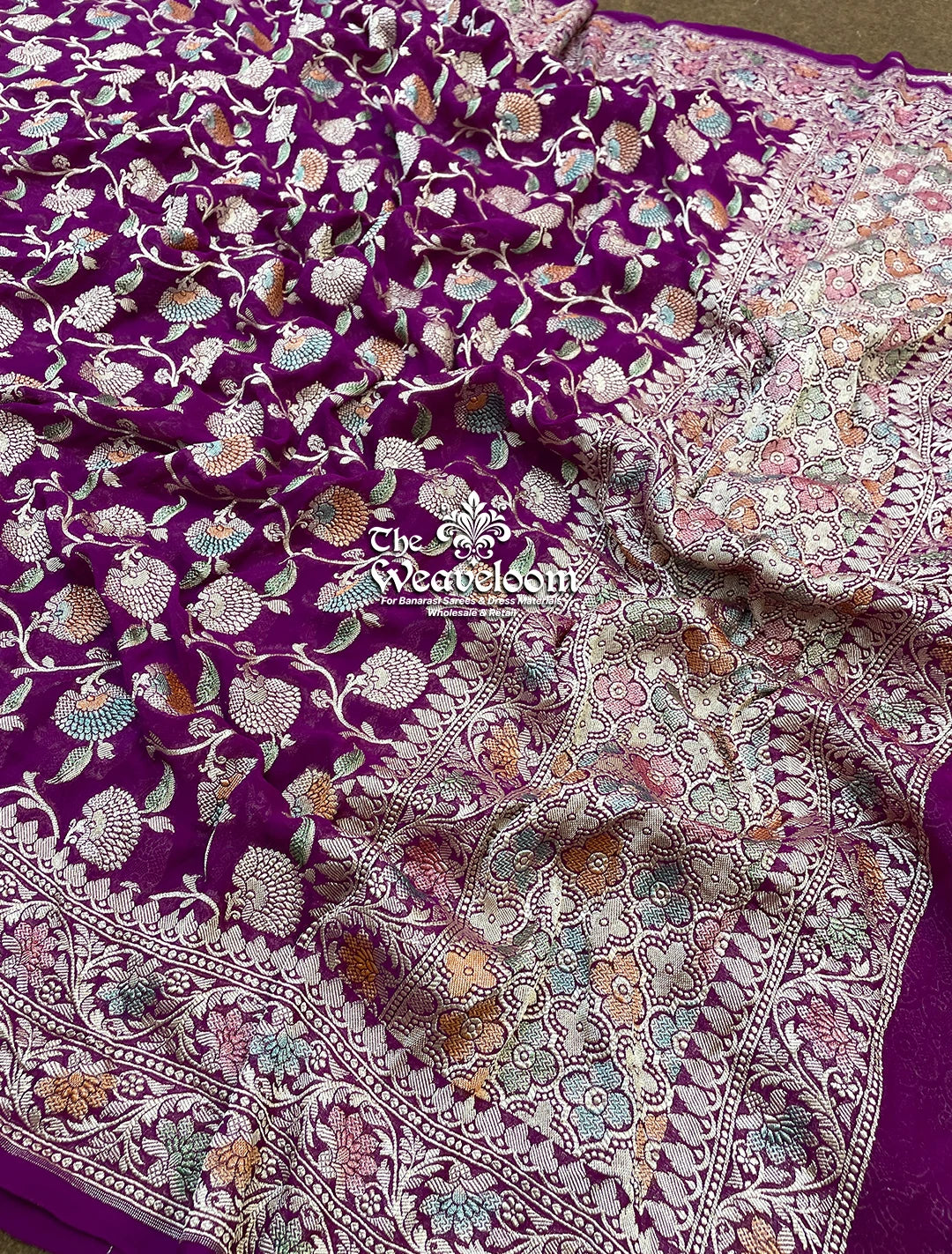 Magenta Khaddi Georgette Pure Banarasi Dupatta – The Weaveloom