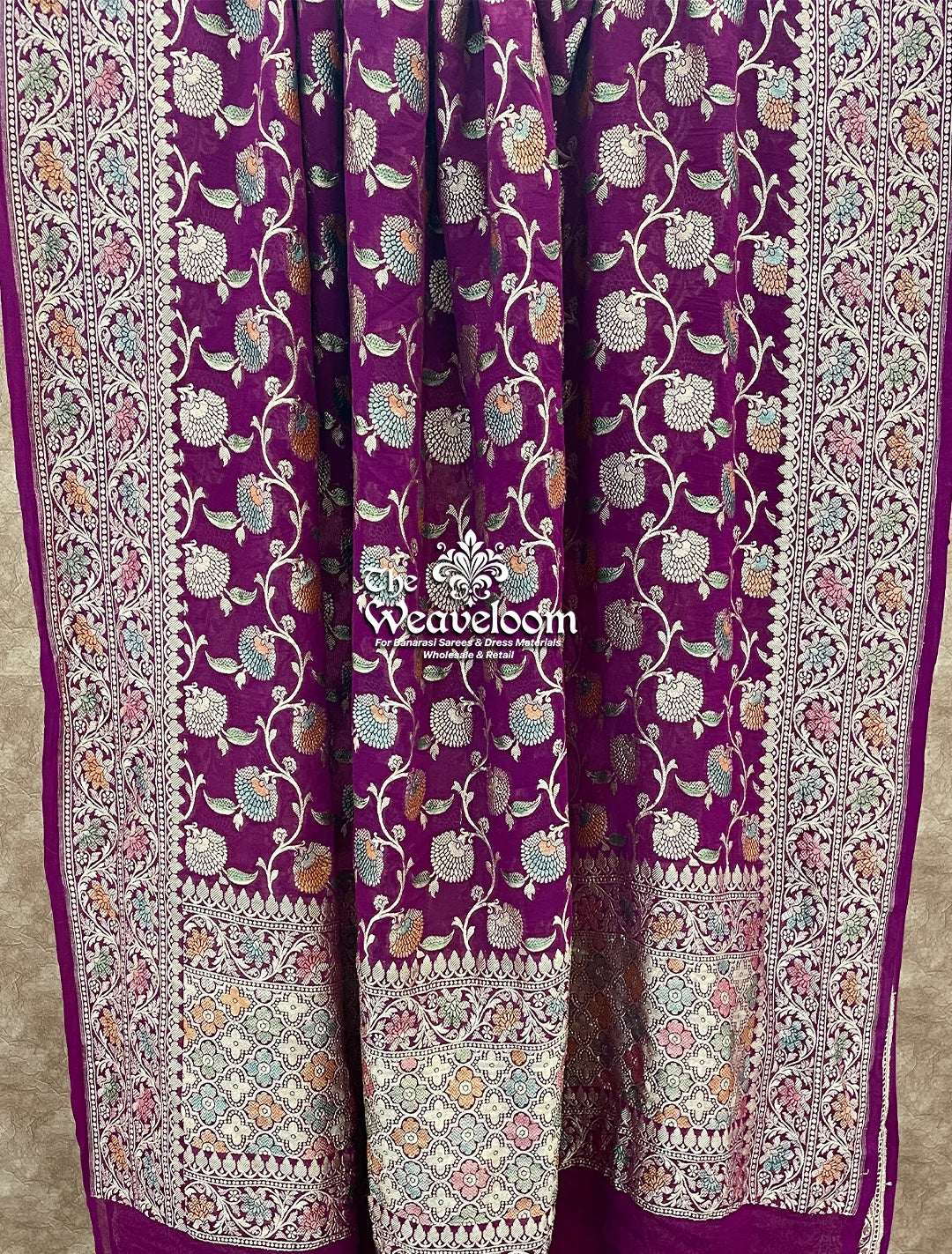 Magenta Khaddi Georgette Pure Banarasi Dupatta – The Weaveloom