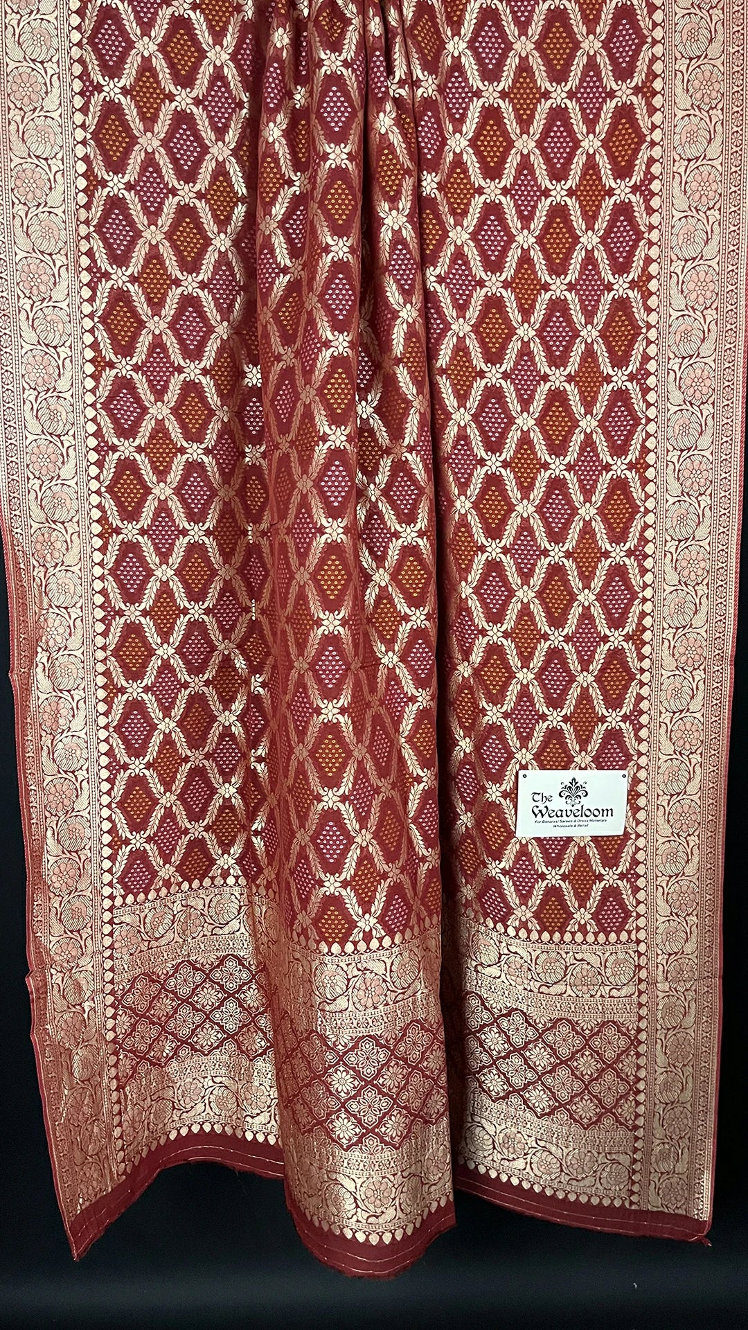 Maroon Pure Viscose Georgette Bandhej Meenakari Dupatta - The Weaveloom