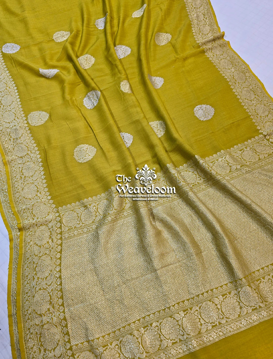 Mustard Yellow Pure Munga Silk Kadwa Handloom Banarasi Saree with Sona Rupa Motif - The Weaveloom
