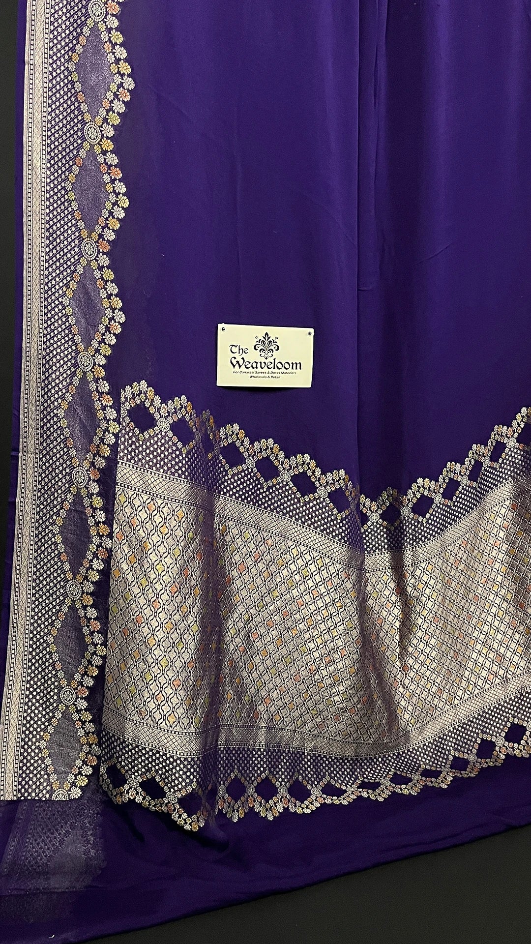 Navy Blue Pure Khaddi Georgette Banarasi Saree Water Zari Handbrush - The Weaveloom