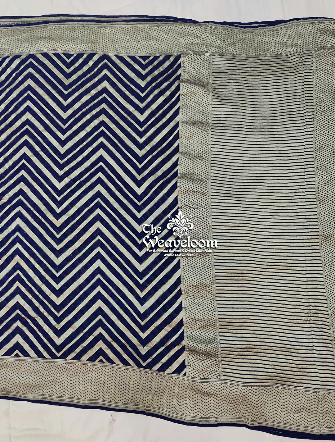 Navy Blue Khaddi Georgette Water Zari Pure Banarasi Saree - The Weaveloom