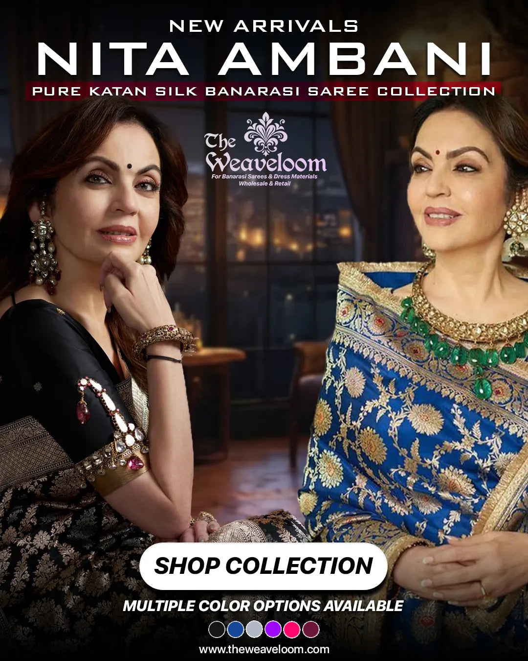 Nita Ambani Latest Arrivals Pure Banarasi Saree Banner Image at The Weaveloom