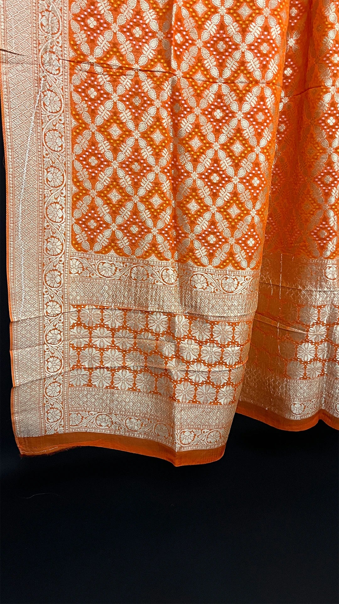 Orange Pure Viscose Georgette Bandhej Meenakari Dupatta - The Weaveloom