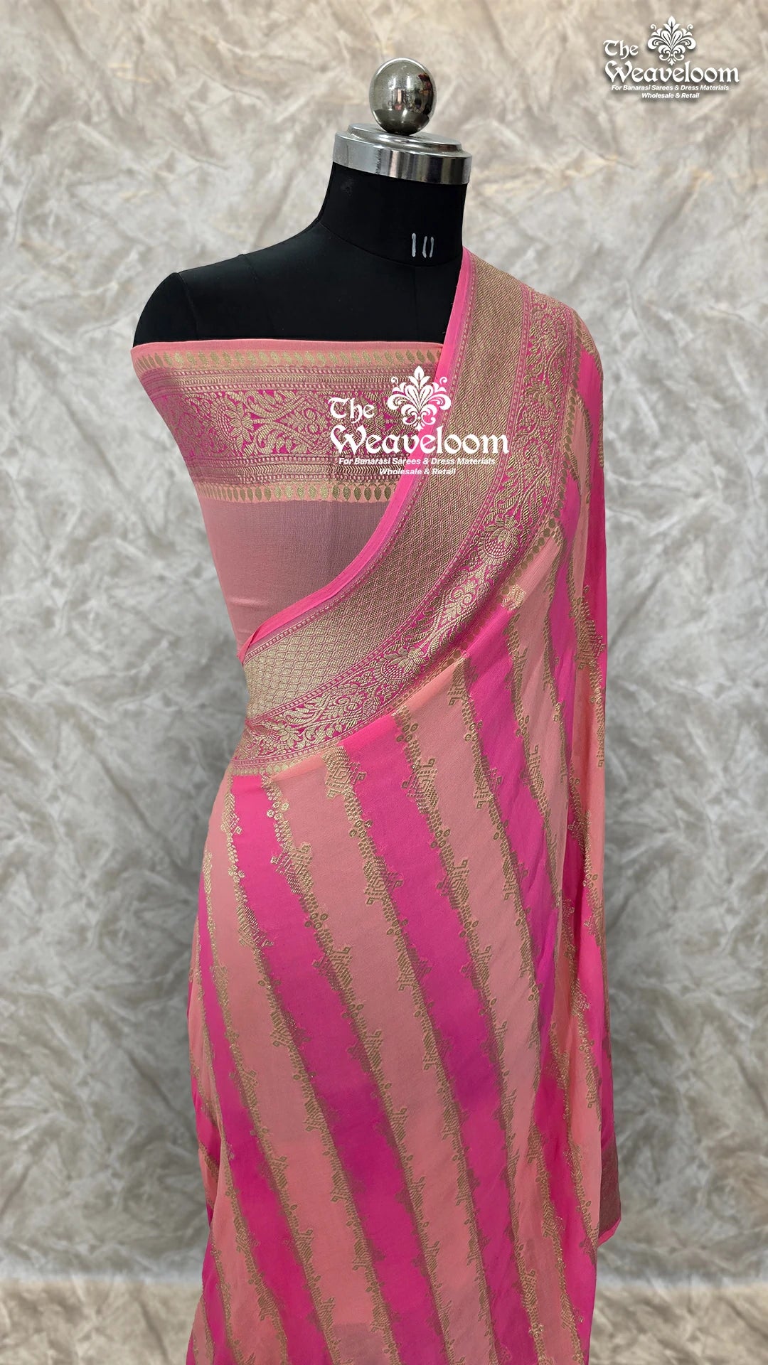 Pink Khaddi Georgette Water Zari Pure Banarasi Saree with running blouse – lightweight, elegant, and customizable for any occasion.