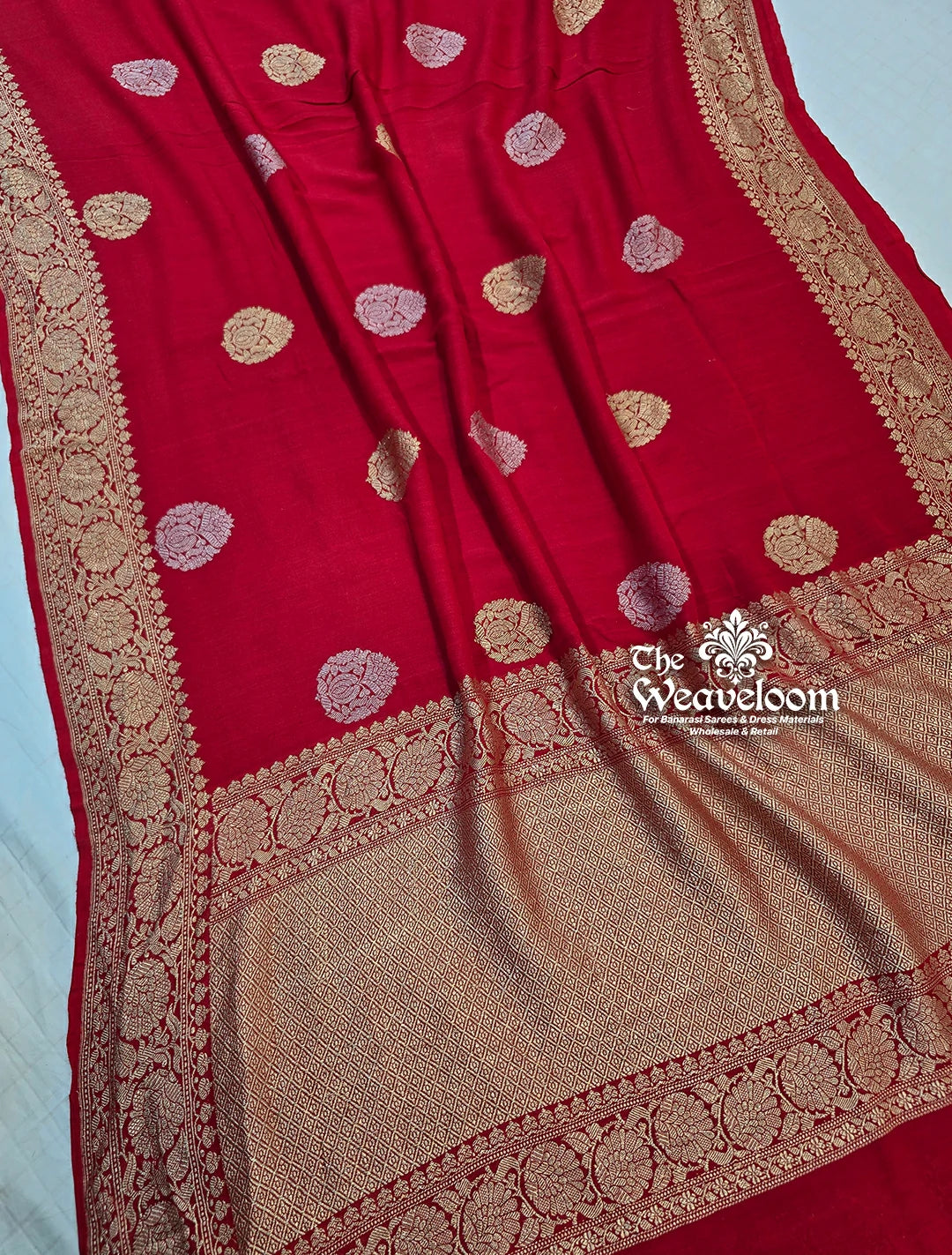 Red Pure Munga Silk Kadwa Handloom Banarasi Saree with Sona Rupa Motif – The Weaveloom