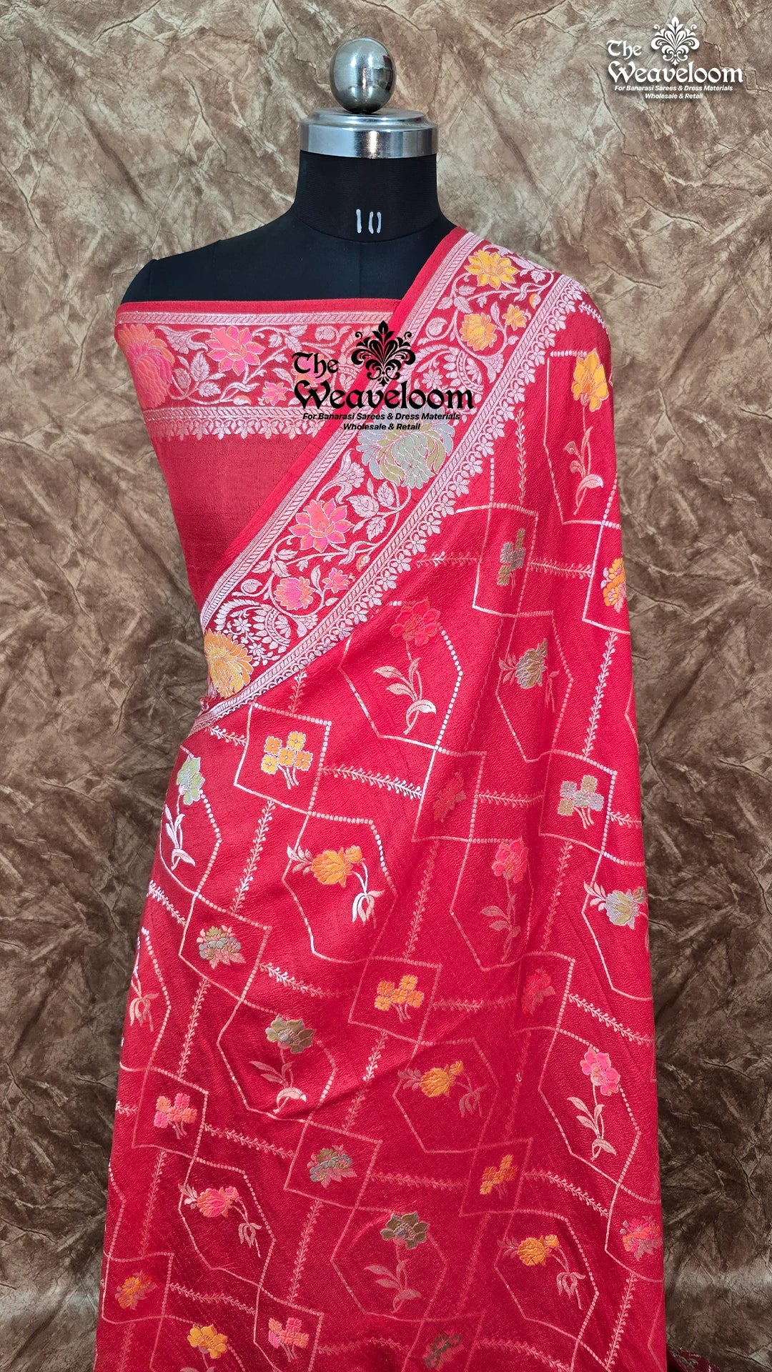 Strawberry Pure Tussar Georgette Meenakari Banarasi Saree – Premium designer saree with meenakari work and customizable color options. Perfect for special occasions.