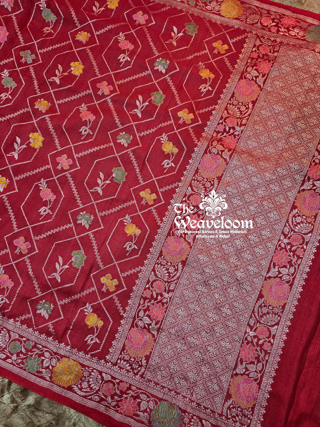 Strawberry Pure Tussar Georgette Meenakari Banarasi Saree – Premium designer saree with meenakari work and customizable color options. Perfect for special occasions.