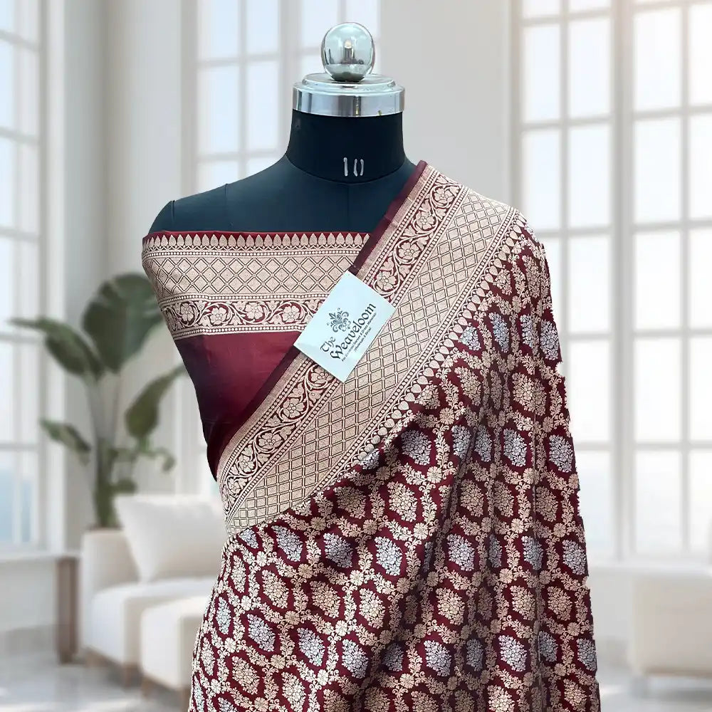 Nita Ambani Rani Banarasi Saree by The Weaveloom with Sona Rupa zari and Katan silk finish