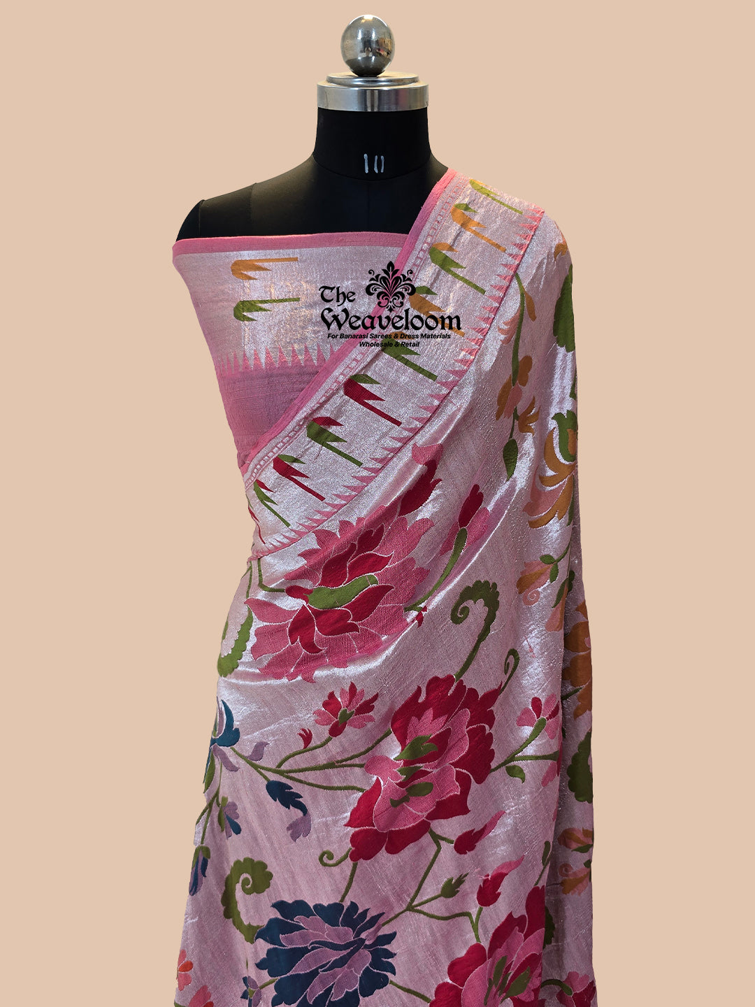 Baby Pink Pure Tussar Georgette Banarasi Saree with Meenakari detailing