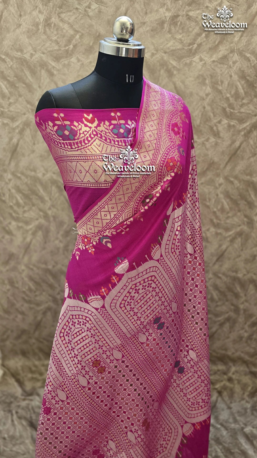 Rani Colour Banarasi Saree - Pure Tussar Georgette Meenakari Saree by The Weaveloom