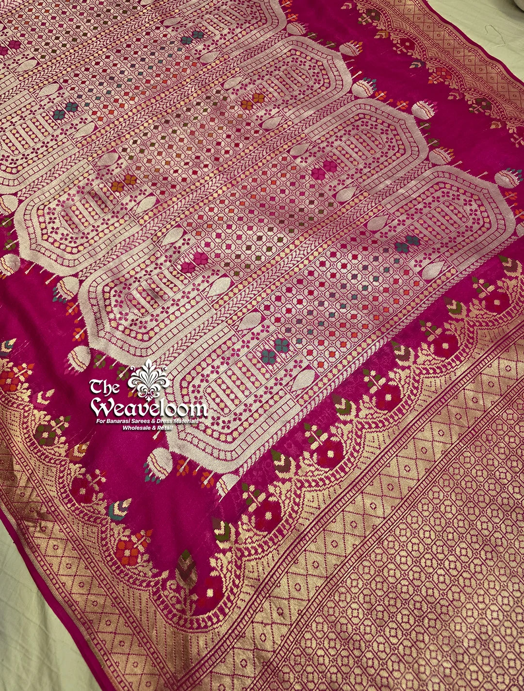 Rani Colour Banarasi Saree - Pure Tussar Georgette Meenakari Saree by The Weaveloom