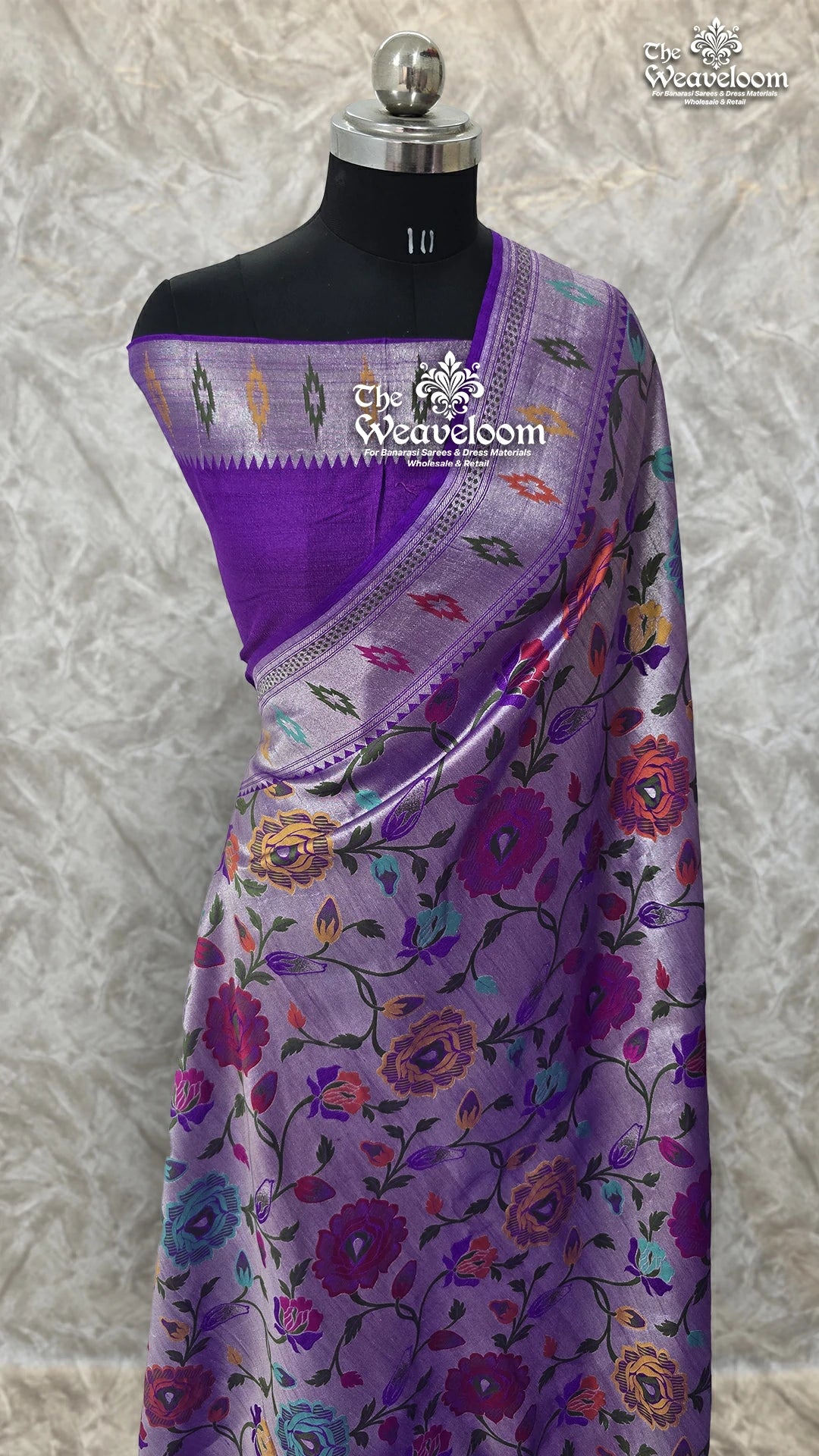 Purple Tussar Georgette Brocade Banarasi Saree with Meenakari