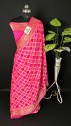 Rangkat Strawberry Crepe Georgette Pure Banarasi Saree Multicolor Lattice Gold Zari by The Weaveloom