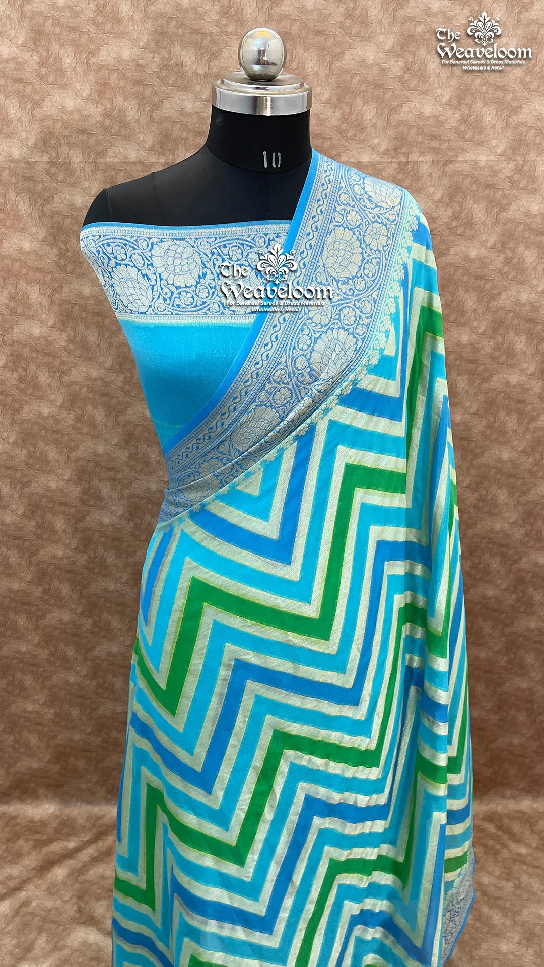 Rangkat Multi-Colour Blue - Pure Khaddi Chiffon Banarasi Saree - Handwoven Banarasi Saree from The Weaveloom