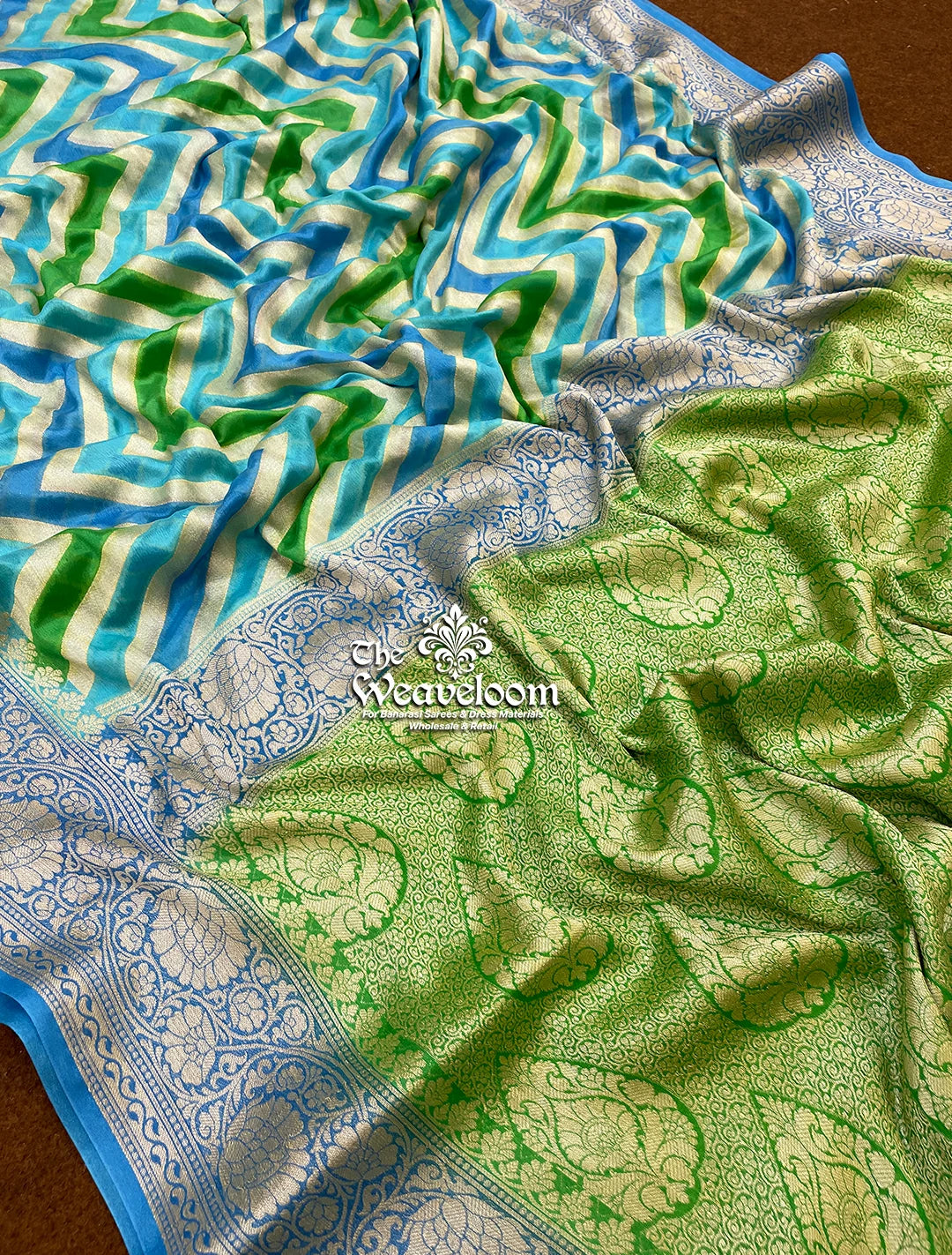 Rangkat Multi-Colour Blue - Pure Khaddi Chiffon Banarasi Saree - Handwoven Banarasi Saree from The Weaveloom