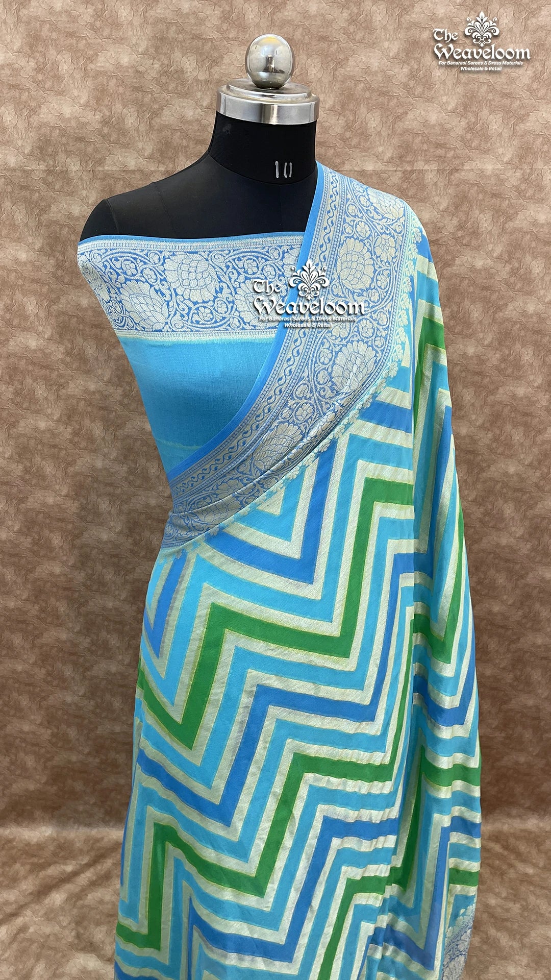 Rangkat Multi-Colour Blue - Pure Khaddi Chiffon Banarasi Saree - Handwoven Banarasi Saree from The Weaveloom
