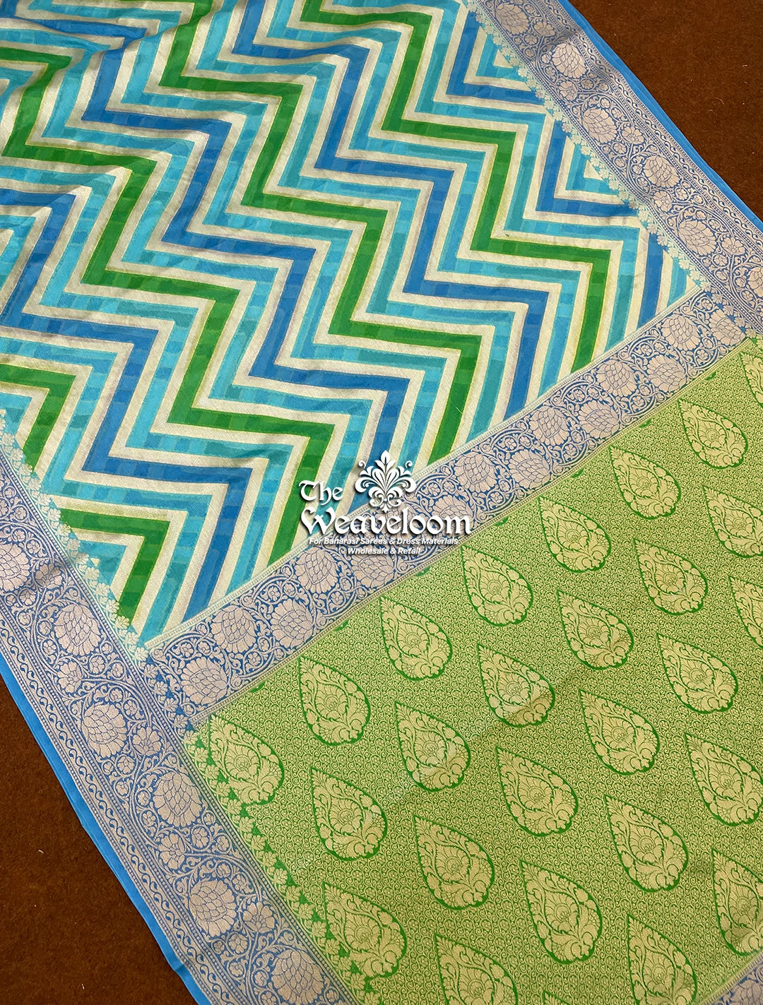 Rangkat Multi-Colour Blue - Pure Khaddi Chiffon Banarasi Saree - Handwoven Banarasi Saree from The Weaveloom