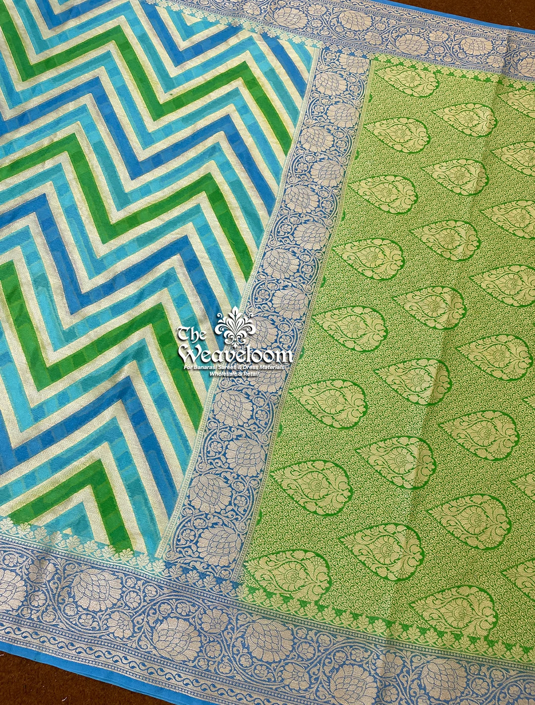 Rangkat Multi-Colour Blue - Pure Khaddi Chiffon Banarasi Saree - Handwoven Banarasi Saree from The Weaveloom