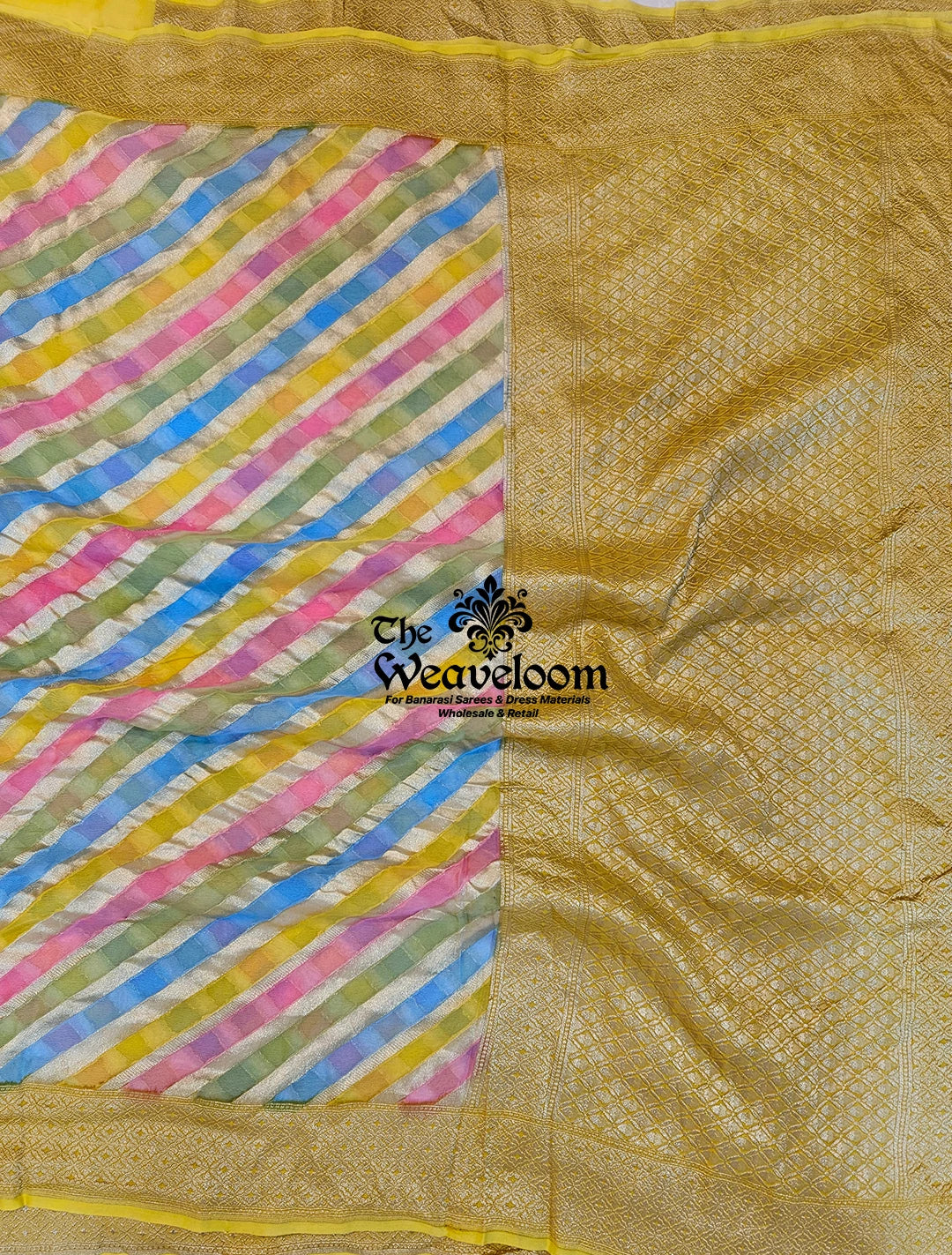Rangkat Multi Colour Stripes Khaddi Georgette Pure Banarasi Saree by The Weaveloom