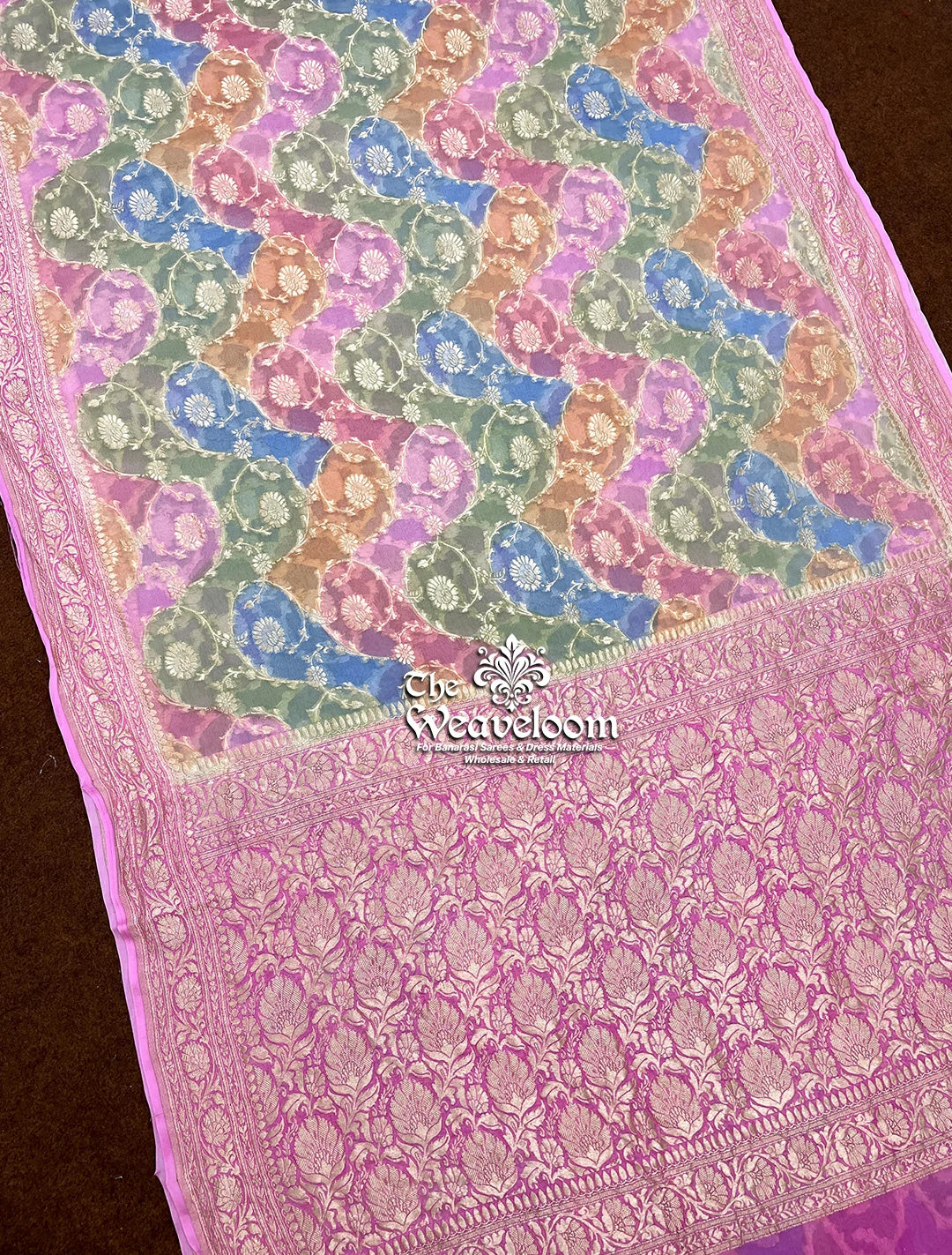 Rangkat Multicolour Khaddi Georgette Banarasi Saree - The Weaveloom