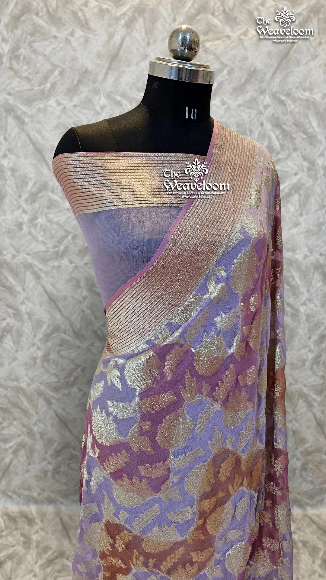 Rangkat Multicolour Lavender Khaddi Georgette Banarasi Saree by The Weaveloom