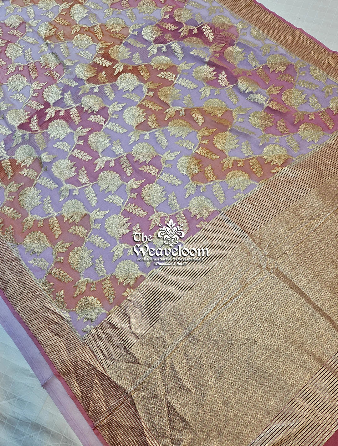 Rangkat Multicolour Lavender Khaddi Georgette Banarasi Saree by The Weaveloom