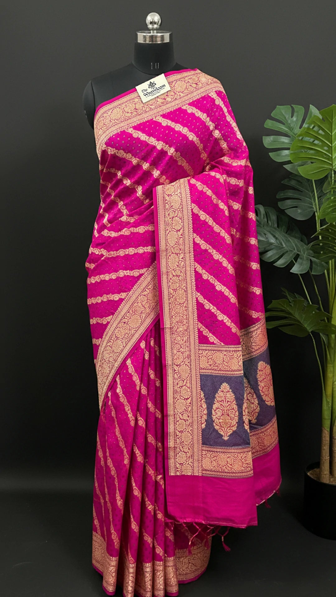 Rani Crepe Georgette Pure Banarasi Saree Meenakari Blue Dots - The Weaveloom