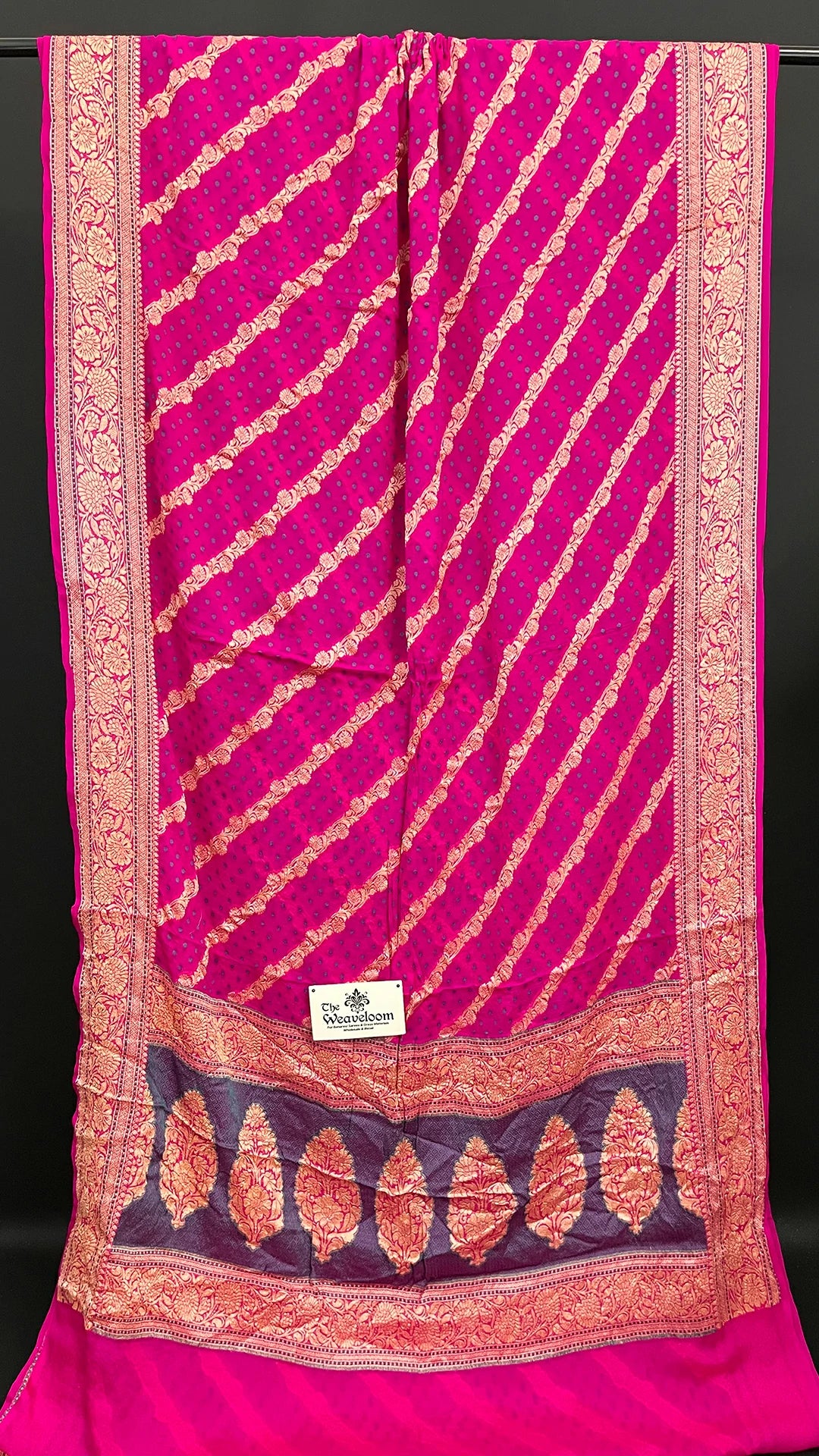 Rani Crepe Georgette Pure Banarasi Saree Meenakari Blue Dots - The Weaveloom