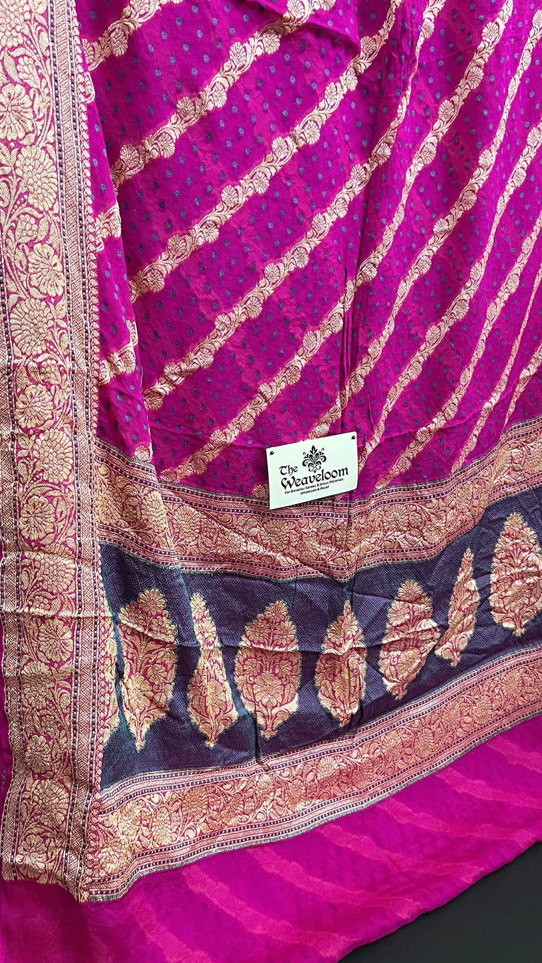 Rani Crepe Georgette Pure Banarasi Saree Meenakari Blue Dots - The Weaveloom