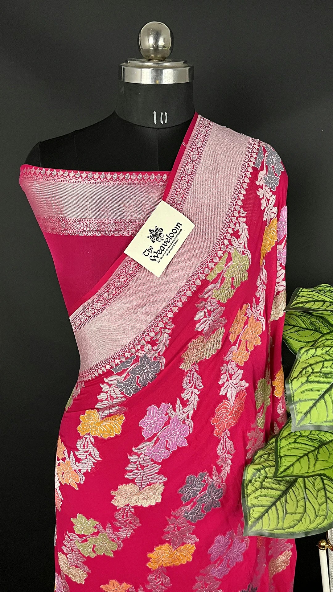 Rani Khaddi Georgette Silver Zari Pure Banarasi Saree with Meenakari Royal Pink – The Weaveloom