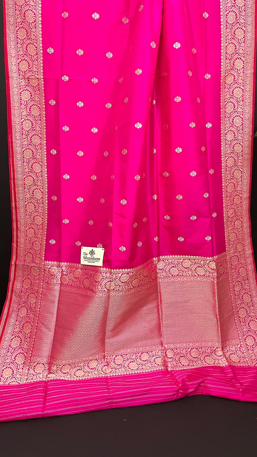 Rani - Pure Katan Silk Handloom Banarasi Saree With Gold Zari Floral Buti & Rich Pallu - The Weaveloom