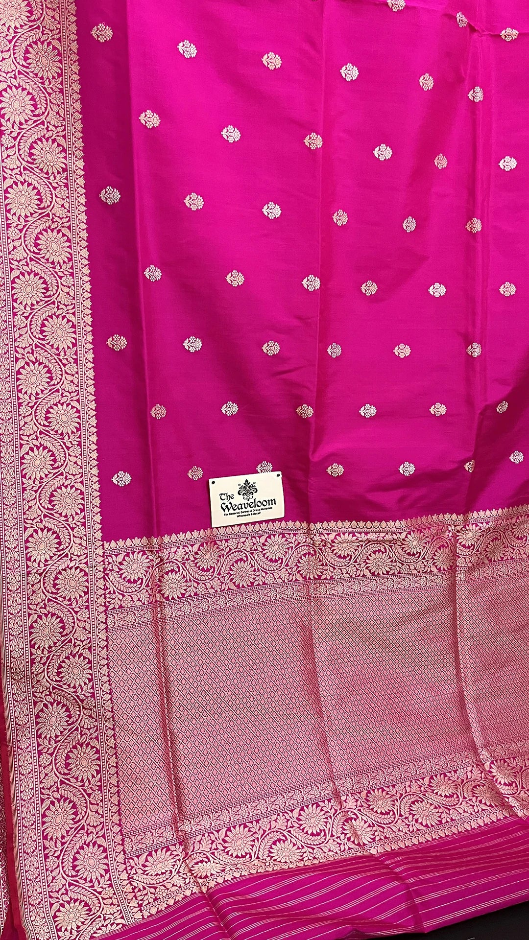 Rani - Pure Katan Silk Handloom Banarasi Saree With Gold Zari Floral Buti & Rich Pallu - The Weaveloom