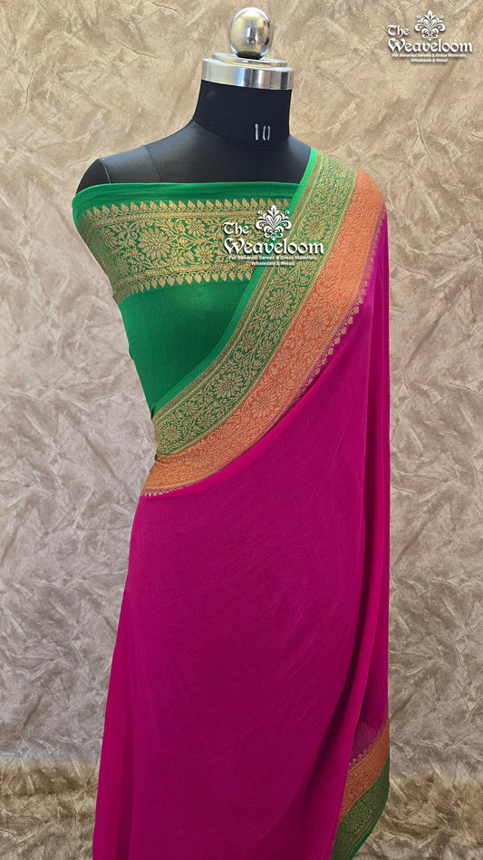 Rani Colour Khaddi Georgette Pure Banarasi Saree by The Weaveloom