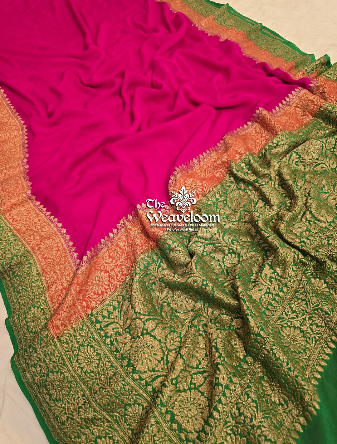 Rani Colour Khaddi Georgette Pure Banarasi Saree by The Weaveloom