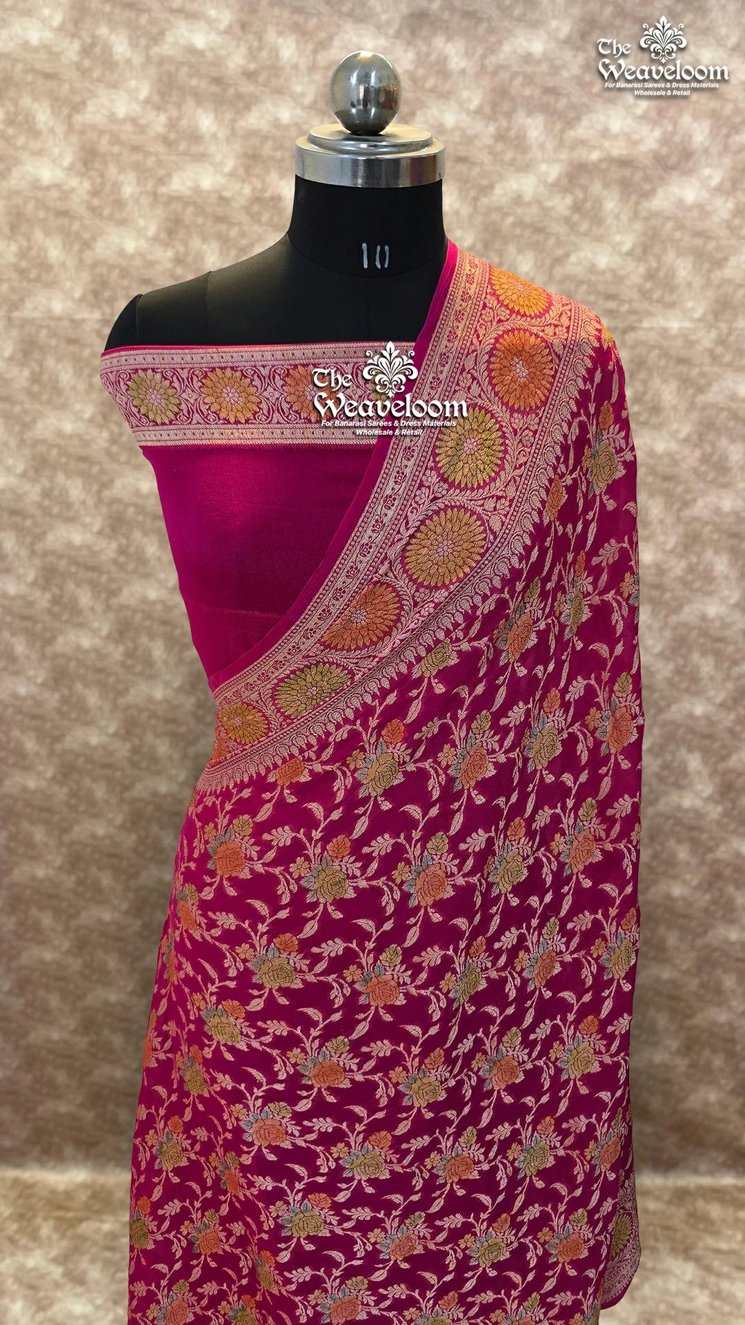 Rani Khaddi Chiffon Pure Banarasi Saree - The Weaveloom