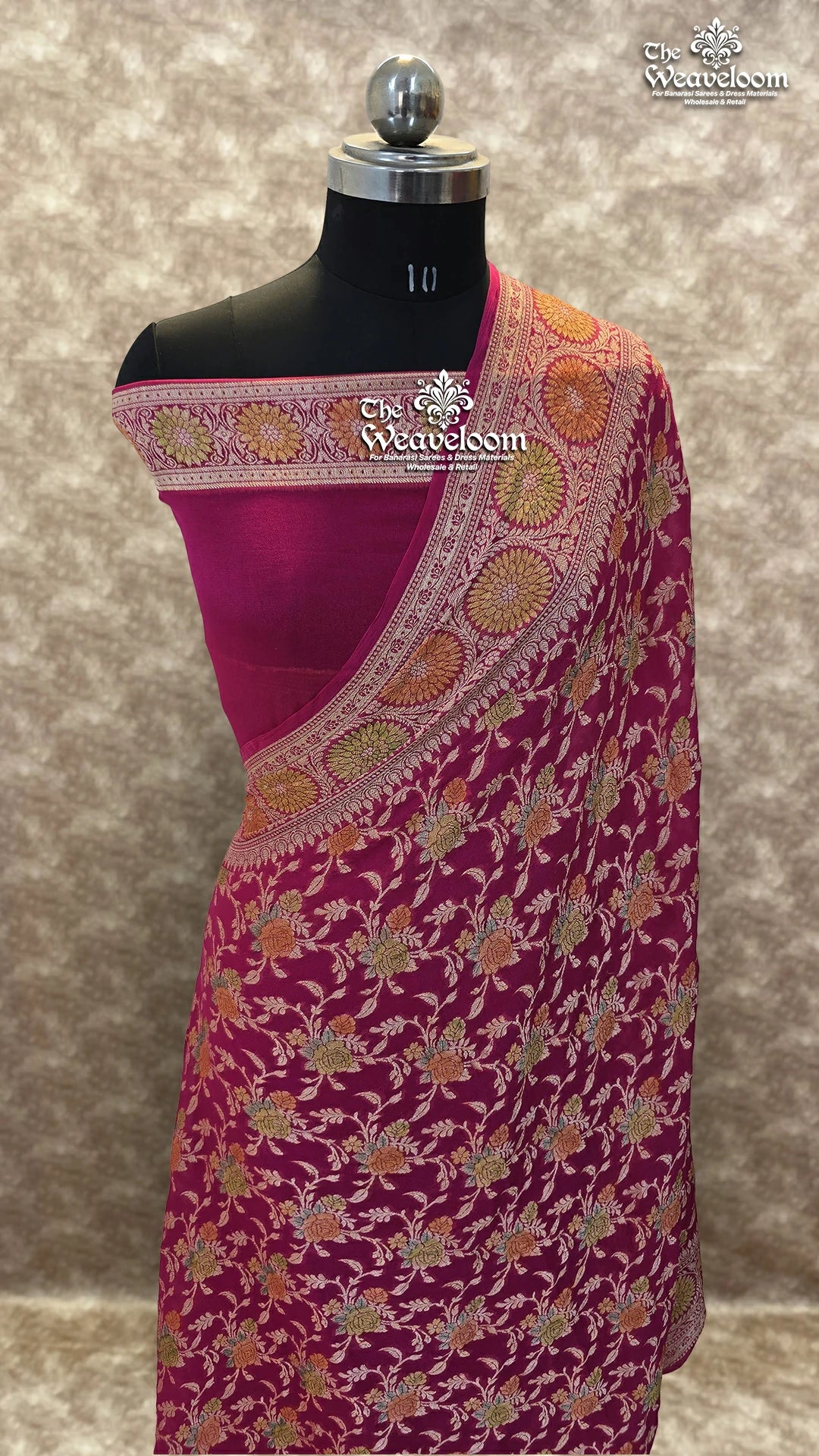 Rani Khaddi Chiffon Pure Banarasi Saree - The Weaveloom