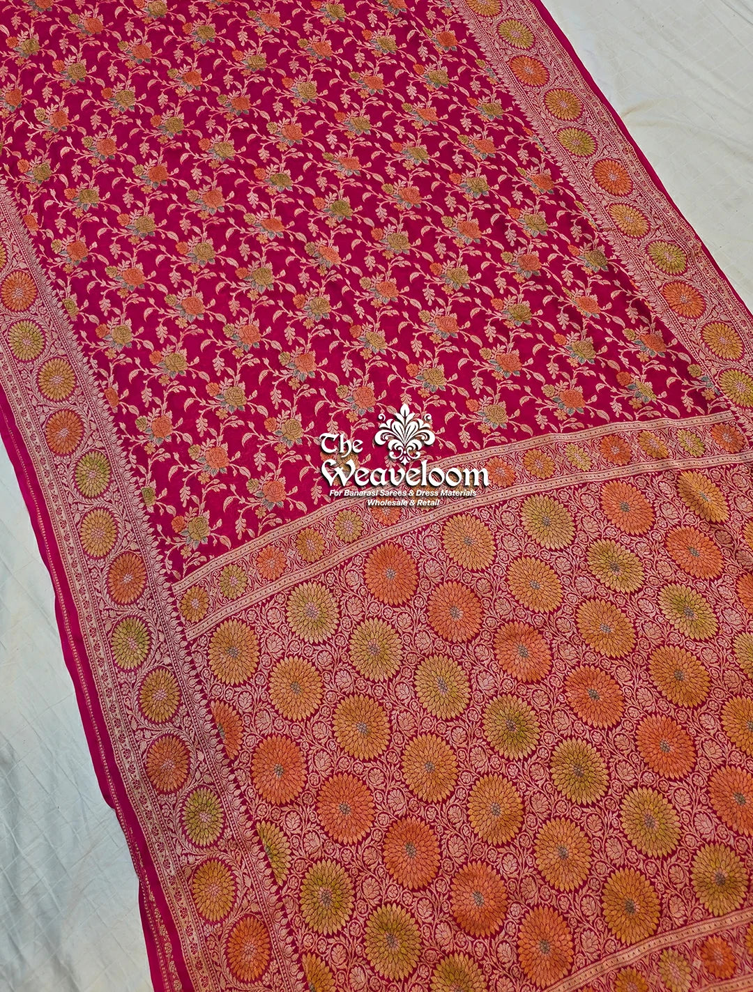 Rani Khaddi Chiffon Pure Banarasi Saree - The Weaveloom