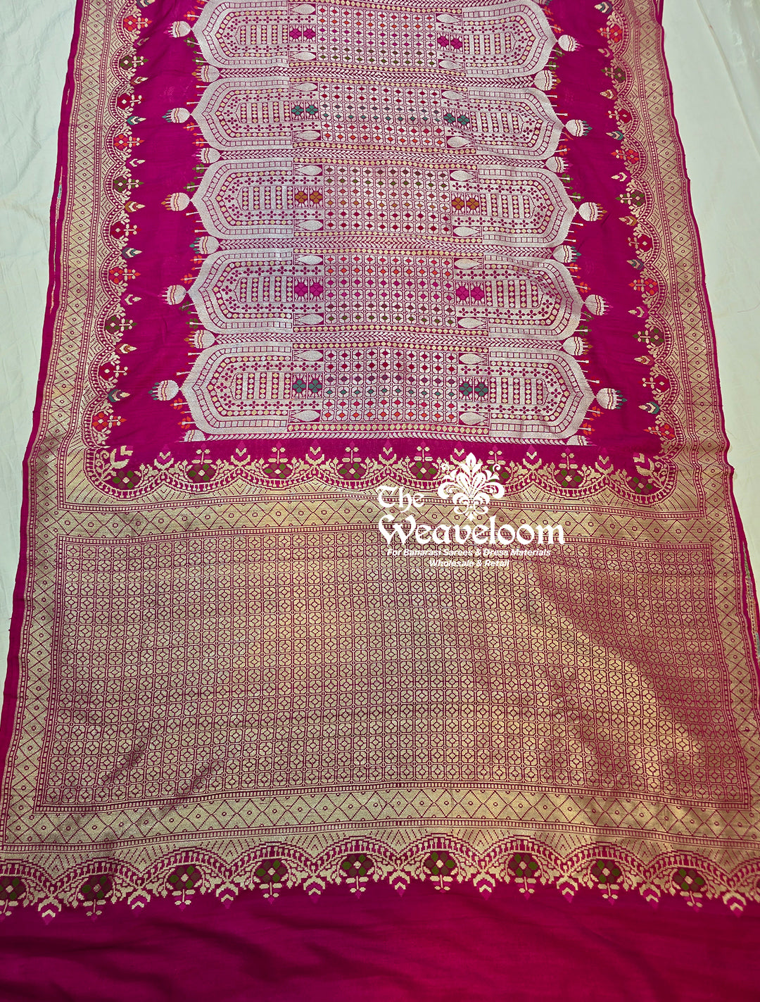 Tussar Georgette Pure Banarasi Saree in Rani Color with Meenakari Work, 6.5 Meters Length, Includes Running Blouse, Free Shipping and COD Available.