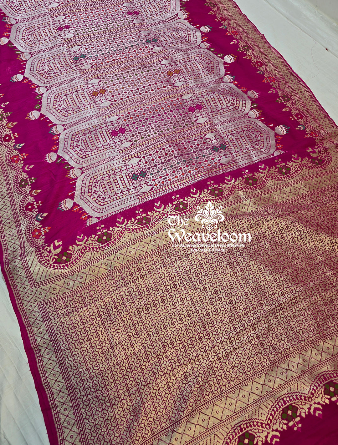 Tussar Georgette Pure Banarasi Saree in Rani Color with Meenakari Work, 6.5 Meters Length, Includes Running Blouse, Free Shipping and COD Available.